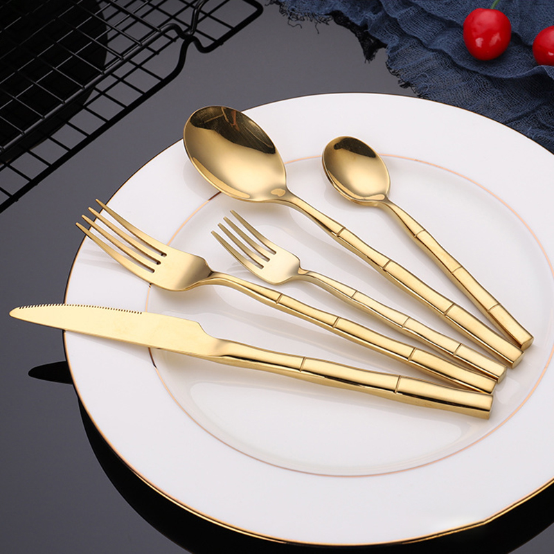 Bamboo Cutlery - 4/5 Stuks Bamboe Ontwerp Rvs Bestek