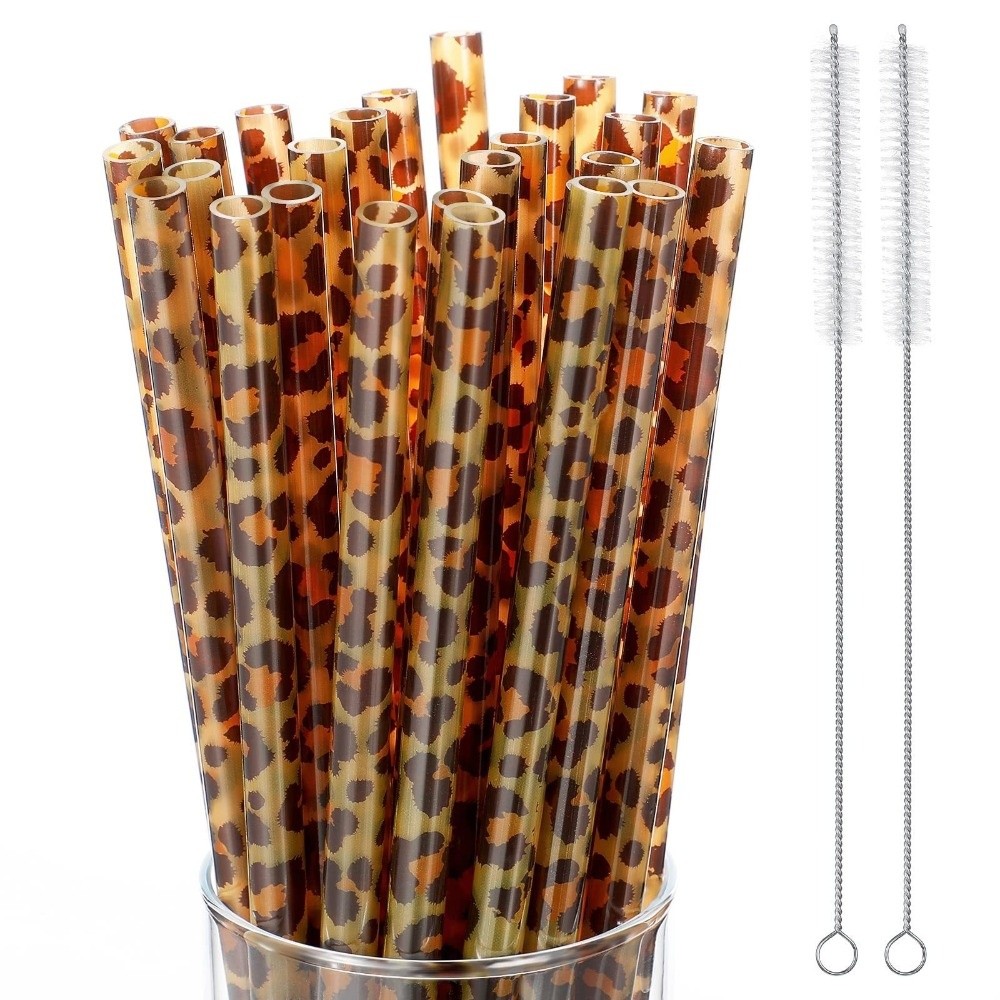 Reusable Straw - Trendy drinkrietjes met luipaardprint Herbruikbare milieuvriendelijke