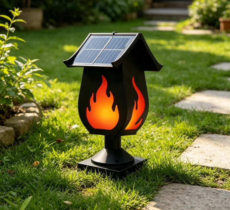 Solar Garden Light - Zonne-kolomkoplampen met gesimuleerde vlammen, waterdichte buitenverlichting