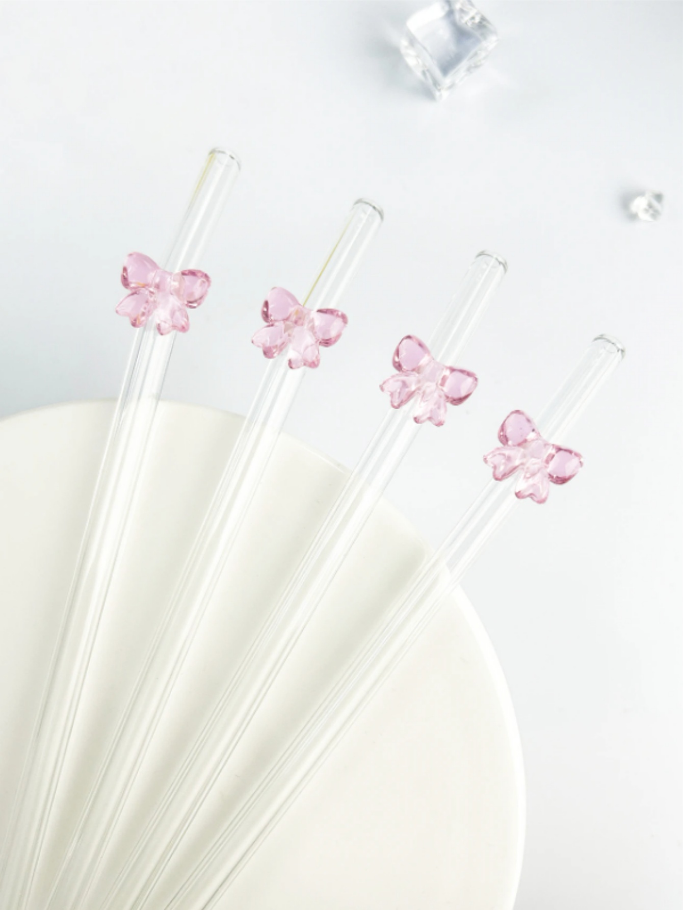 Reusable Straw - 1/6PCS Leuke Cartoon Roze Strik Glazen