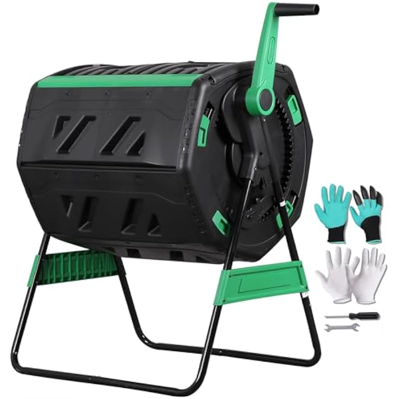 Compost Bin - 53-gallon roterende compostbak met twee compartimenten,