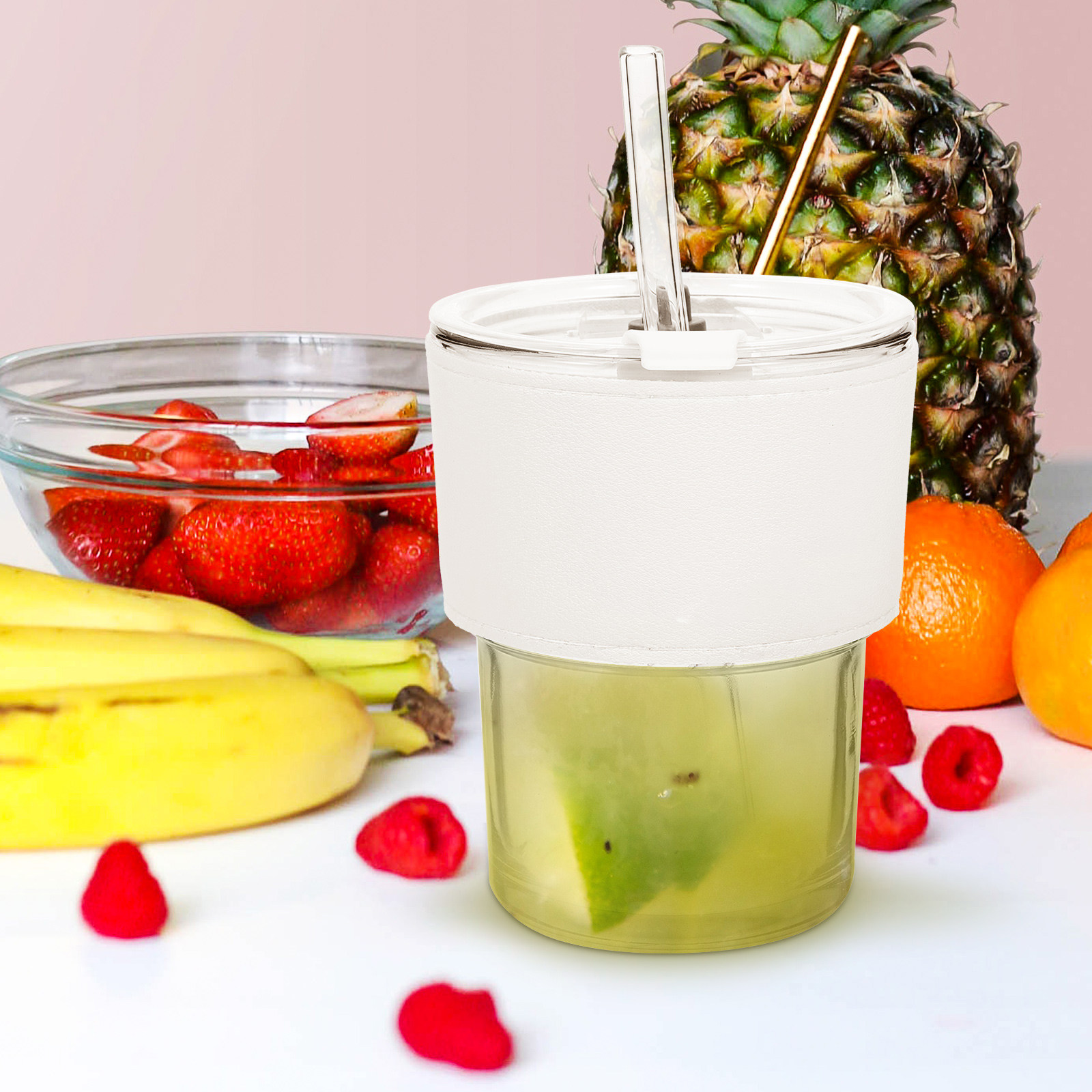 Reusable Straw - 2-delige set glazen sapflessen met rietje