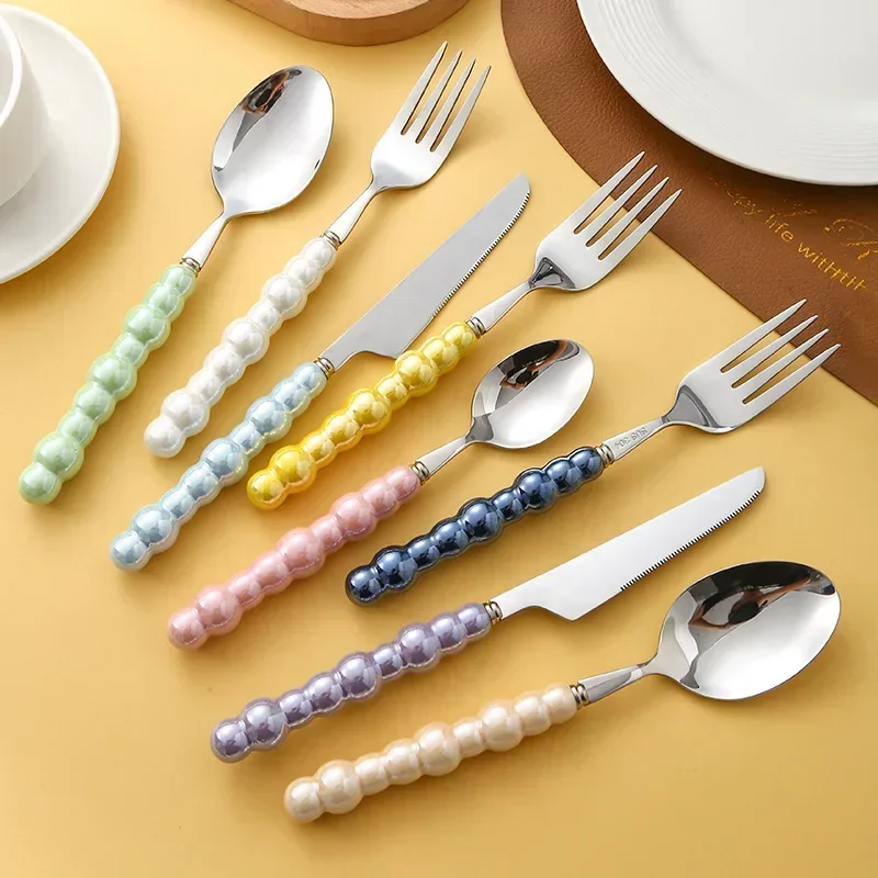 Bamboo Cutlery - 4-delige luxe serviesset Keramiek met parelhandvat