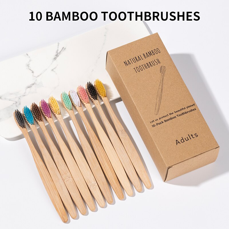 Bamboo Toothbrush - 10-delige bamboe tandenborstelset - milieuvriendelijke tandenborstels