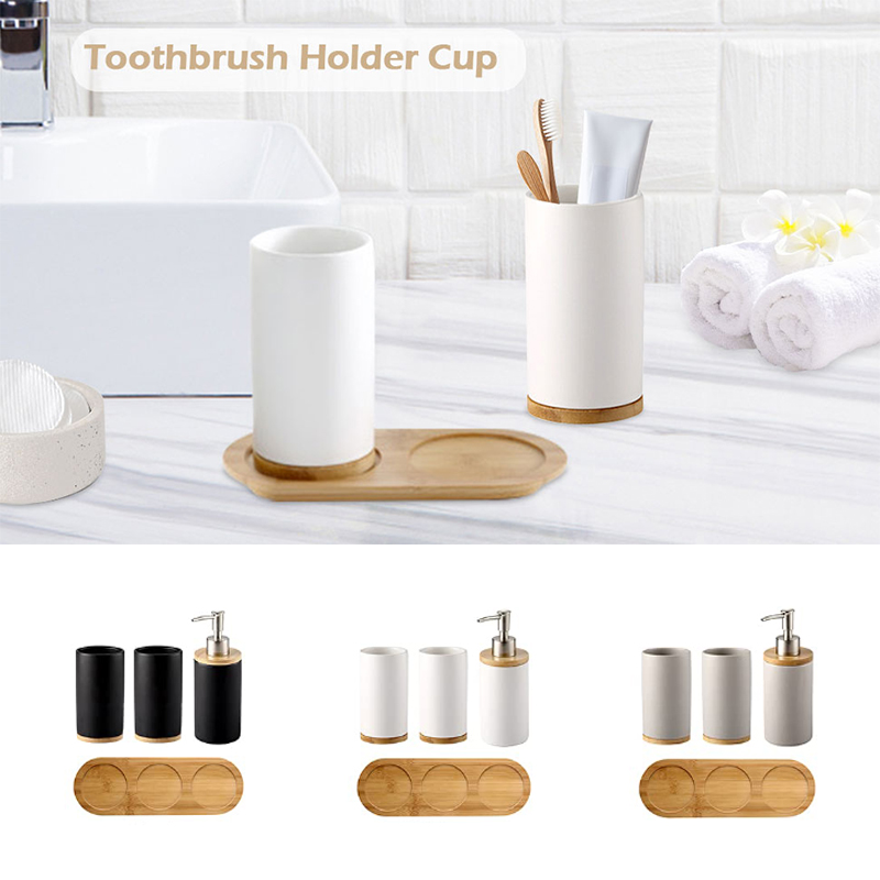 Bamboo Toothbrush - Keramische badkamerset Fijne keramische beker Zeepdispenser