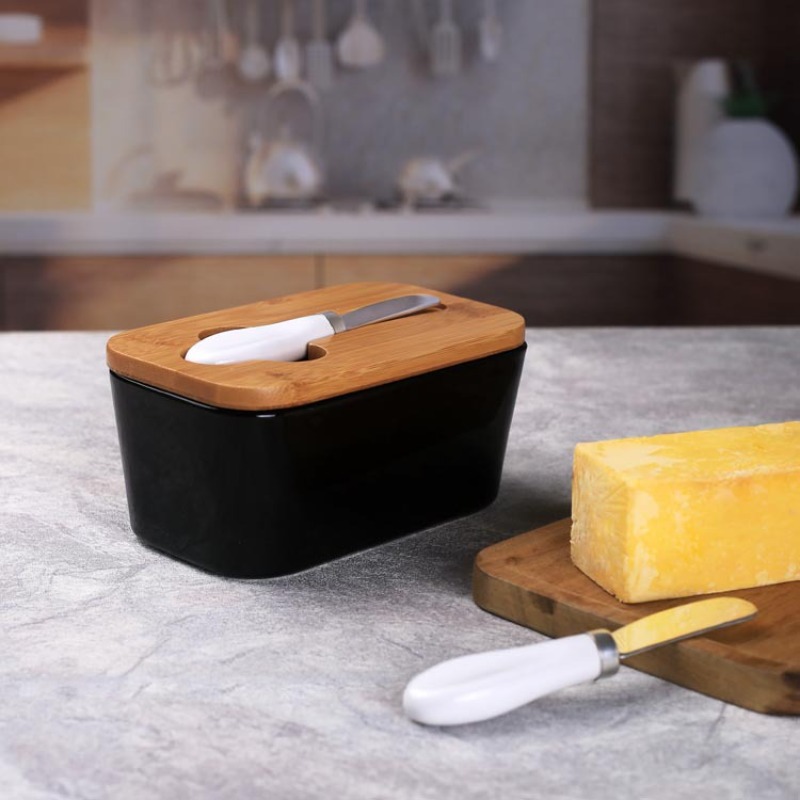 Eenvoudige keramische botervlo - Bamboo Cutlery recensie en prijs